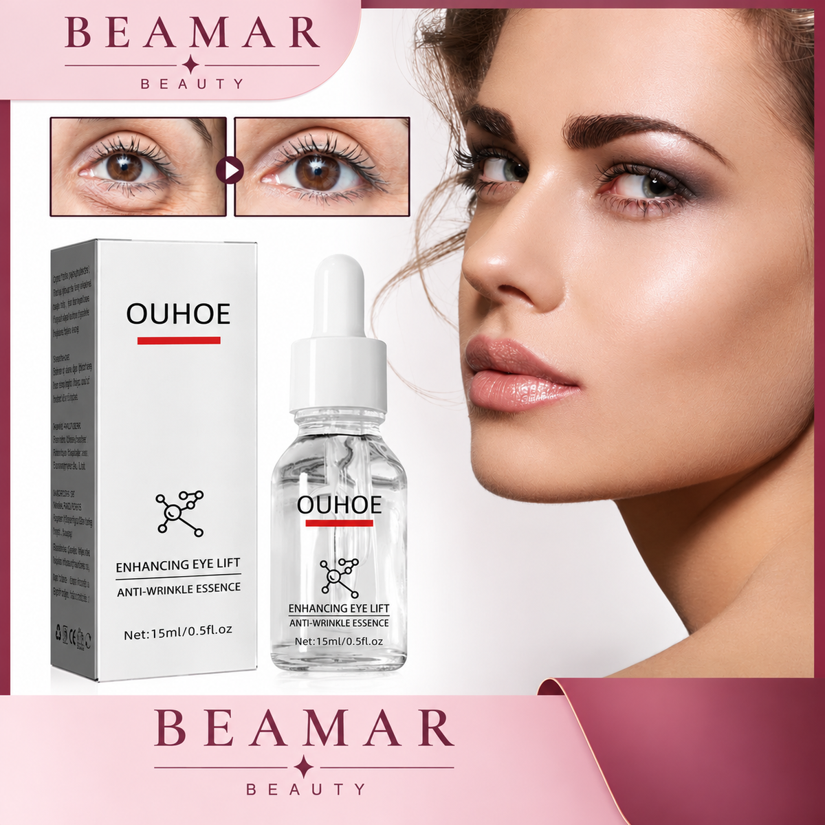 Sérum antiojeras para el contorno de ojos, creado para cuidar la delicada piel de la mirada y suavizar los signos de fatiga y envejecimiento